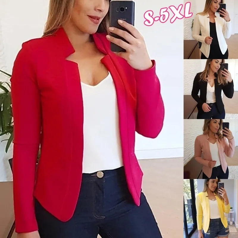 Women Thin White Blazers Spring Female Summer Blazer Long Sleeve Open Stitch OL Women's Slim Coats Femme Ladies Black Tops