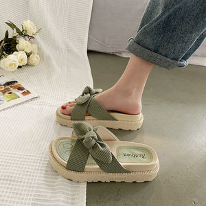 Fairy Style Lady Summer Slippers Thick Platform Flat Sandals with Butterfly-Knot Summer Flip Flops Sandals Women | TageUnlimited