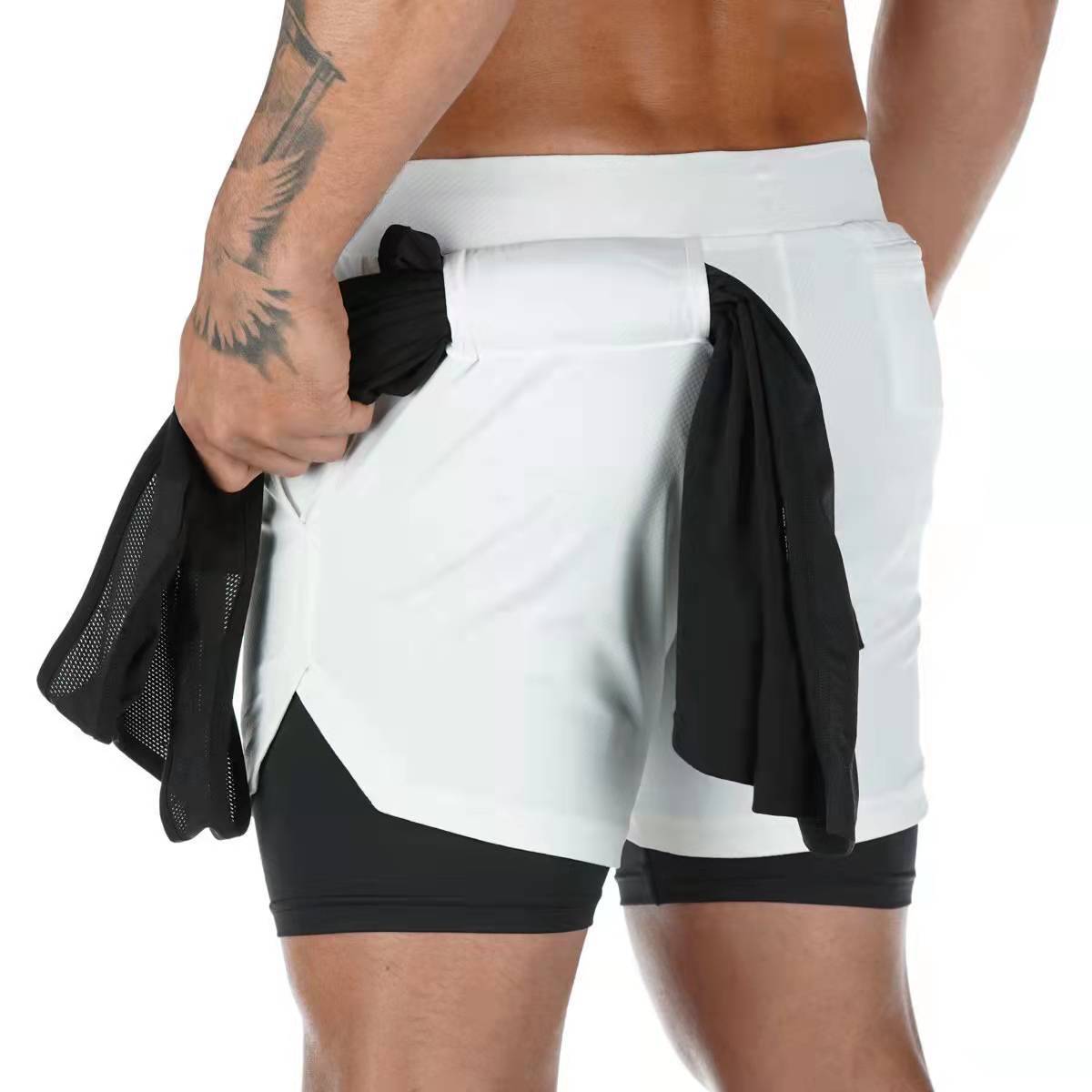 Outdoor Camo Running Shorts 2 In 1 Double-Deck Quick Dry Fitnes Jogging Workout Men Sports Short Pants Easy To Carry Sweat Towel | TageUnlimited