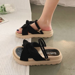 Fairy Style Lady Summer Slippers Thick Platform Flat Sandals with Butterfly-Knot Summer Flip Flops Sandals Women | TageUnlimited