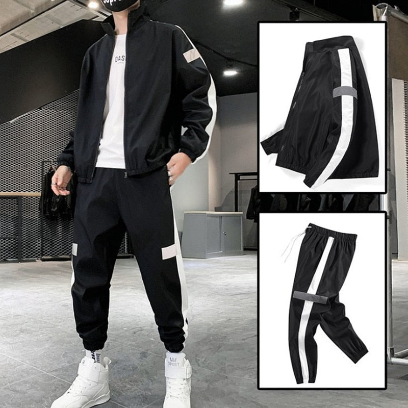 New Hip-hop Suit Male Set Track Suits Sweatsuit Man Tracksuit Mens Sets Pant Zipper Pockets Outwear 2PC Jacket+Pants Sets | TageUnlimited
