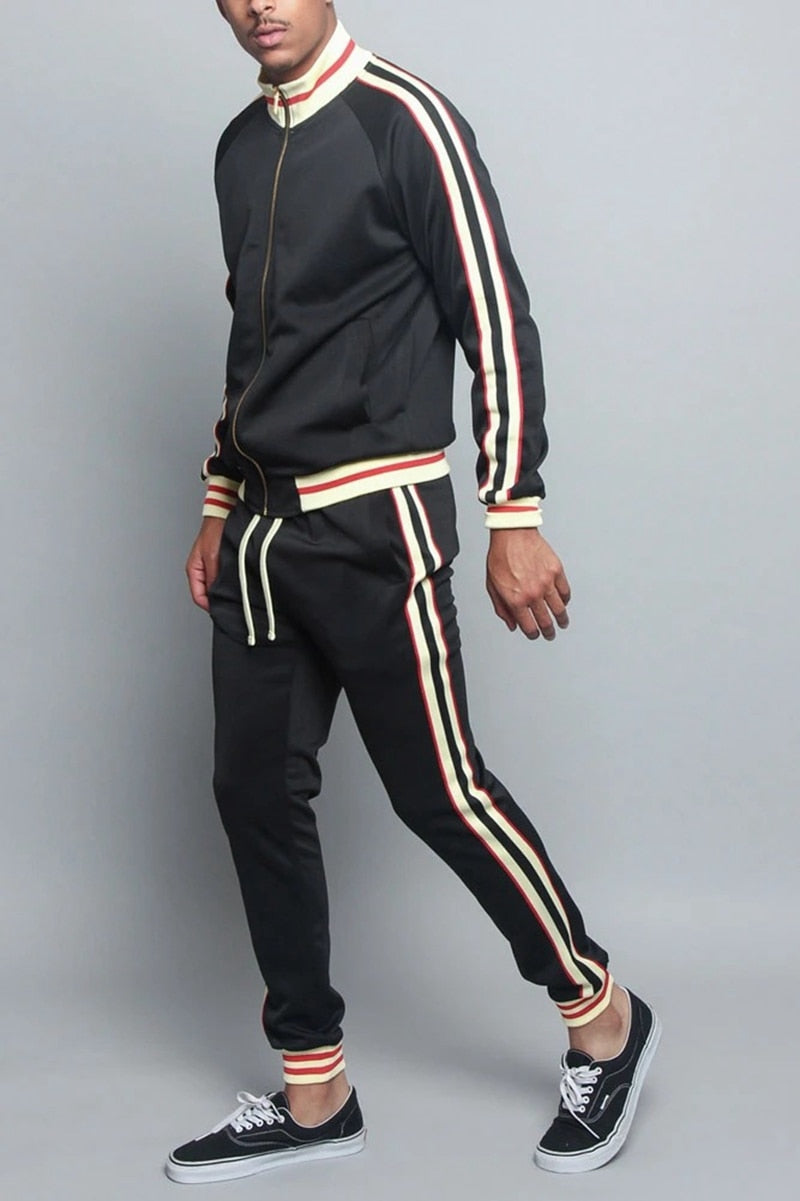 Autumn Mens Tracksuit Casual Men Sets Zip Cardigan Baseball Jacket + Pants 2 Piece Suit Striped Jogging Sportsuit Male Sweatsuit | TageUnlimited