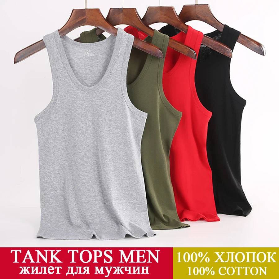 Tank Tops Men Summer 100% Cotton Cool Fitness Vest Sleeveless Tops Gym Slim Colorful Casual Undershirt Male 7 Colors 1PCS