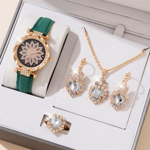 5pcs Set Watches Women Leather Band Ladies Watch Simple Casual Women Analog WristWatch Bracelet Gift | TageUnlimited