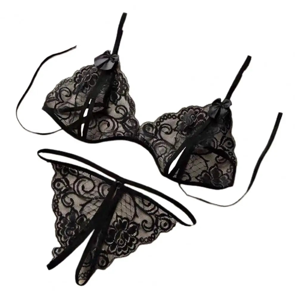 Exotic Lingerie Lace Babydoll Open Bra Set Sexy Mini Briefs Micro Thong Transparent Lace ltra-thin Sexual Panty Matching Bra