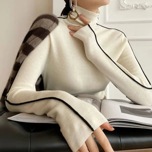 Pullovers Women Striped Turtleneck Warm Knitted Sweaters Autumn Y2K Elegant Korean Office Ladies Simple Design Bottom Jumpers