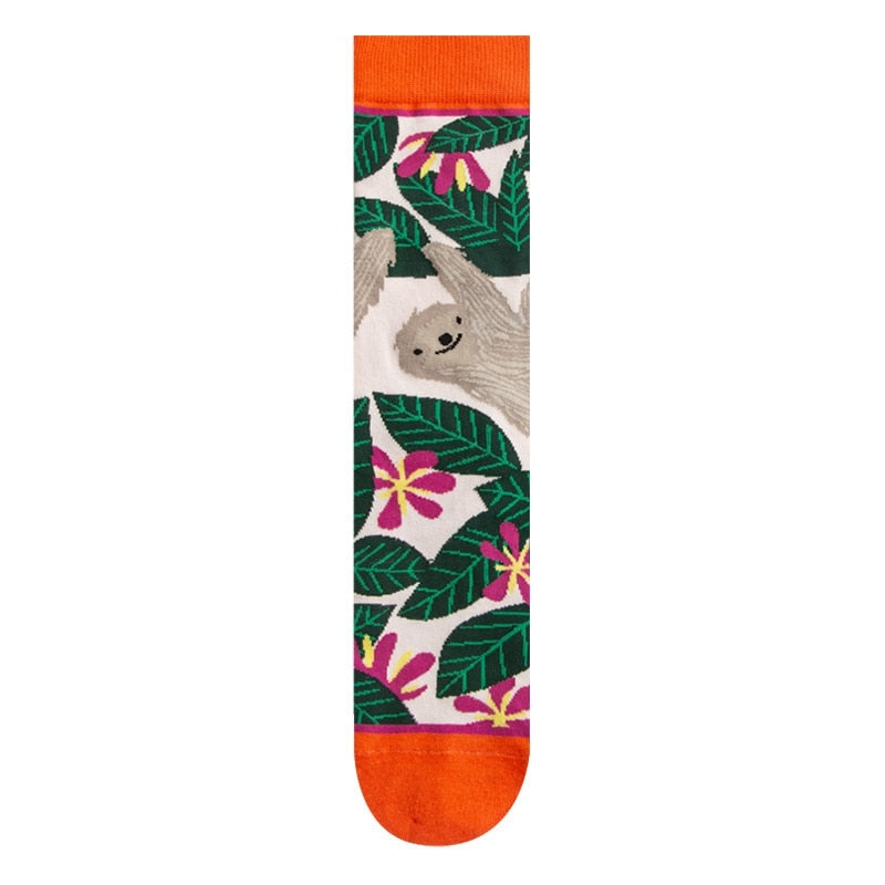 Fashion Colorful Autumn Winter Stocking  Women Socks  Plant Hedgehog Slothsi Cotton Socks Personality Straight Trendy Socks | TageUnlimited