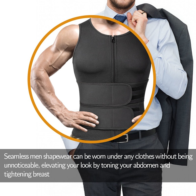 Neoprene Men Shapers Sweat Vest for Men Waist Trainer Vest Adjustable Workout Body Shaper with Double Zipper for Sauna Suit | TageUnlimited
