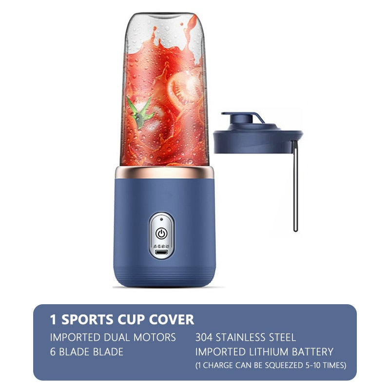 6 Blades Juicer Cup 400ML USB Smoothie Blender Cup Mini Charging Fruit Squeezer Food Mixer Ice Crusher Portable Wireless Juicers | TageUnlimited