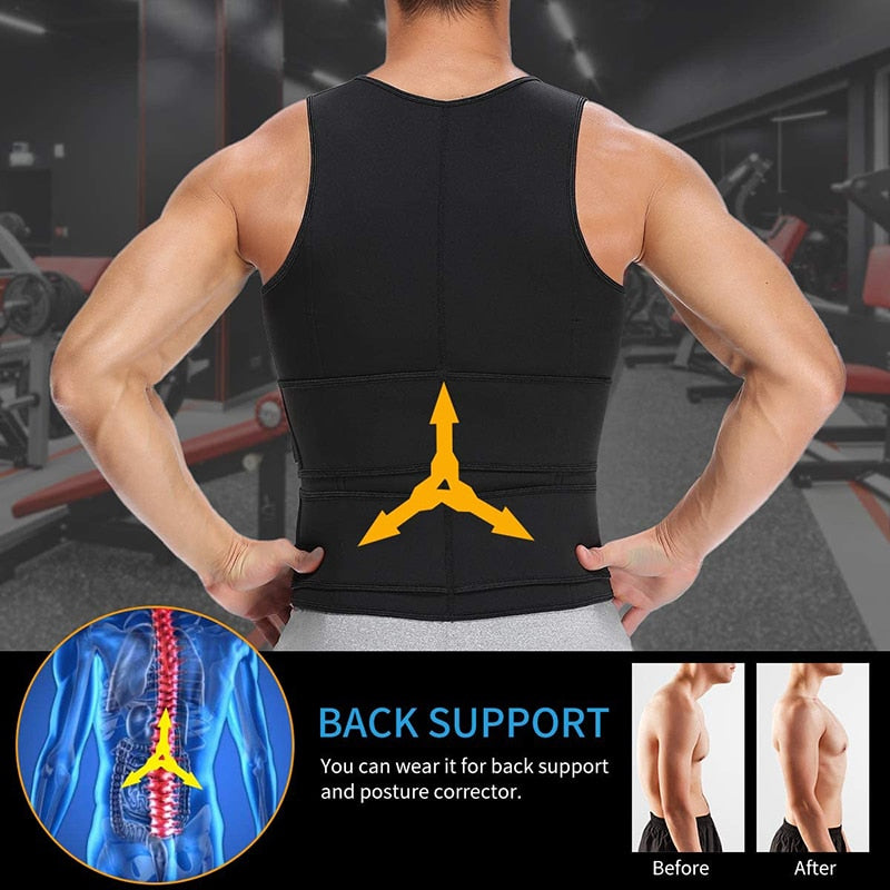 Neoprene Men Shapers Sweat Vest for Men Waist Trainer Vest Adjustable Workout Body Shaper with Double Zipper for Sauna Suit | TageUnlimited