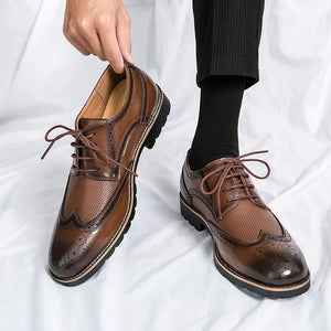 Handmade Mens Wingtip Oxford Shoes Grey Leather Brogue Men's Dress Shoes Classic Business Formal Shoes for Men Zapatillas Hombre