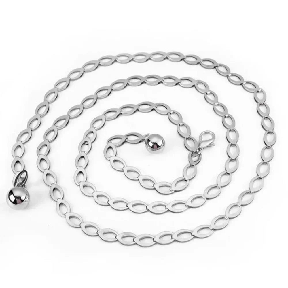 Women Fashion Belts Luxury Designer Belt Retro Silver Carved Hollow Out Chain Belt for Women Elegant Round Metal Women Belt