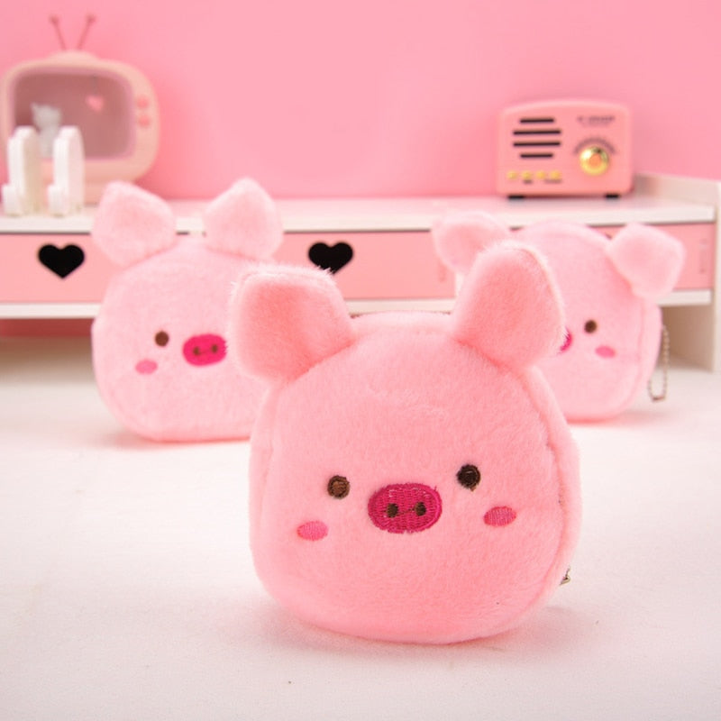 Women's Cartoon Coin Purse Three-dimensional Plush Zipper Headphone Bag Wallet Key Chain. | TageUnlimited