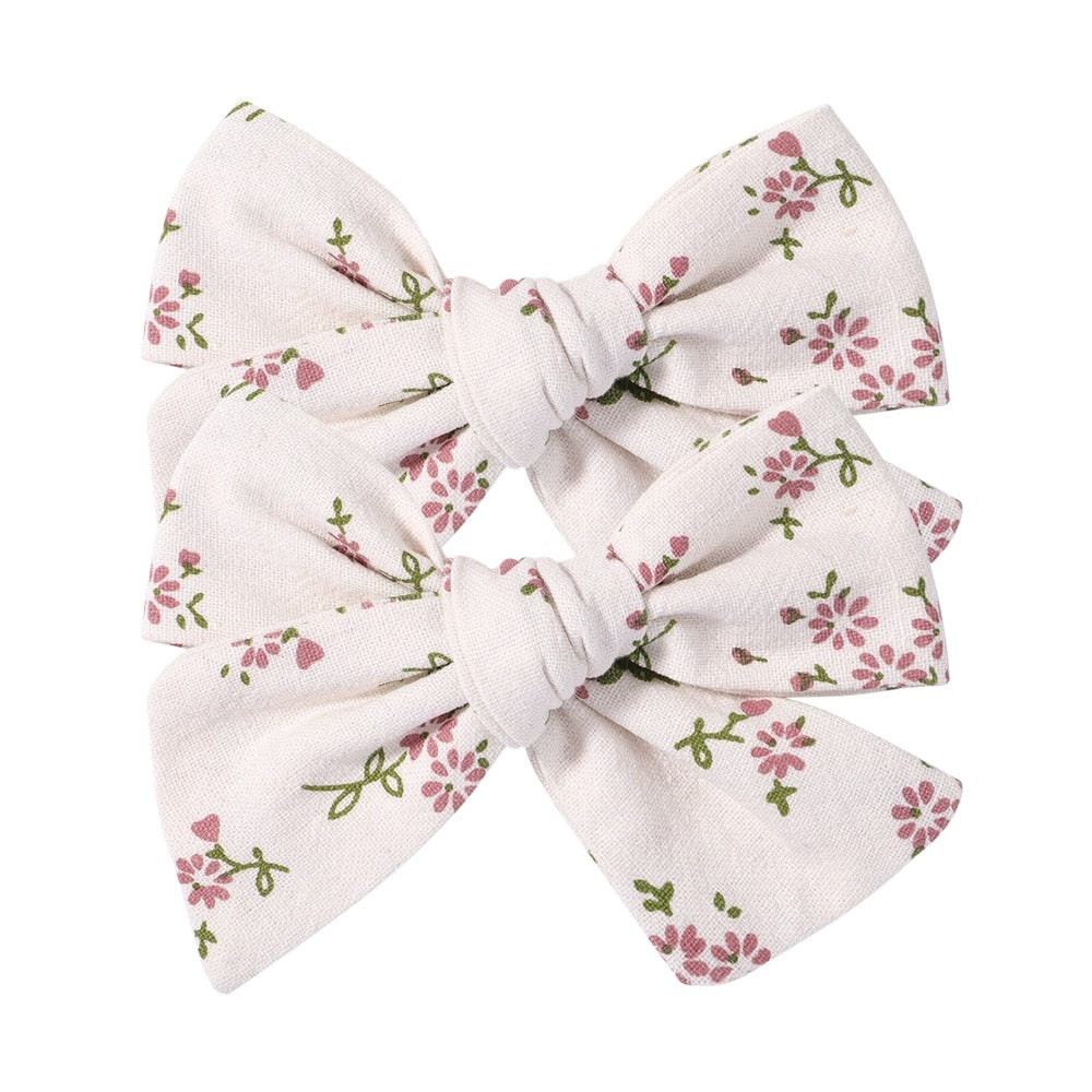2Pcs/Set Sweet Flower Print Bowknot Hair Clips for Cute Baby Girls Cotton Bows Hairpins Barrettes Headwear Kids Hair Accessories | TageUnlimited