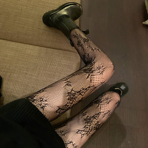 Sexy Black Silk Pantyhose Letter Bow Women's Large Size Temptation Hollow Perspective Fishnet Bottoming Socks Lolita  nylon | TageUnlimited