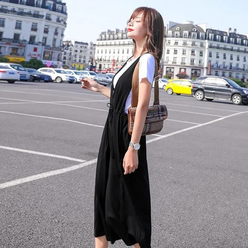 Jumsuits for Women New Stylish Overalls Korean Black Wide Leg Calf Legnth Pants Jump Suits Slim Fashion Outfits | TageUnlimited
