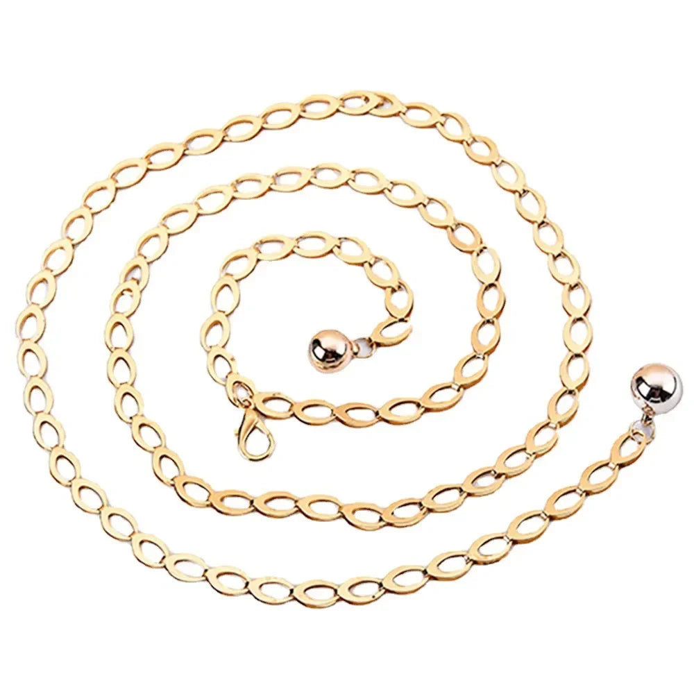 Women Fashion Belts Luxury Designer Belt Retro Silver Carved Hollow Out Chain Belt for Women Elegant Round Metal Women Belt
