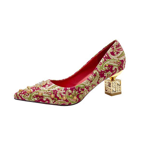 Autumn New Ladies High Heels Pointed Toe Shaped Heel High 5cm and 7cm Wedding Shoes Square Buckle Travel Banquet Shoe High Heels | TageUnlimited