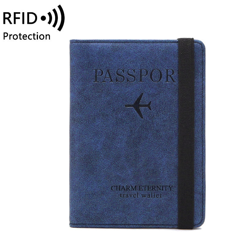 Elastic Band Leather Passport Cover RFID Blocking For Cards Travel Passport Holder Wallet Document Organizer Case Men Women | TageUnlimited
