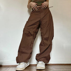 Women Casual Joggers Tech Pants Vintage Solid Low Waist Drawstring Baggy Trousers Y2K Wide Leg Sweatpants Streetwear Cargo Pants | 0 | TageUnlimited