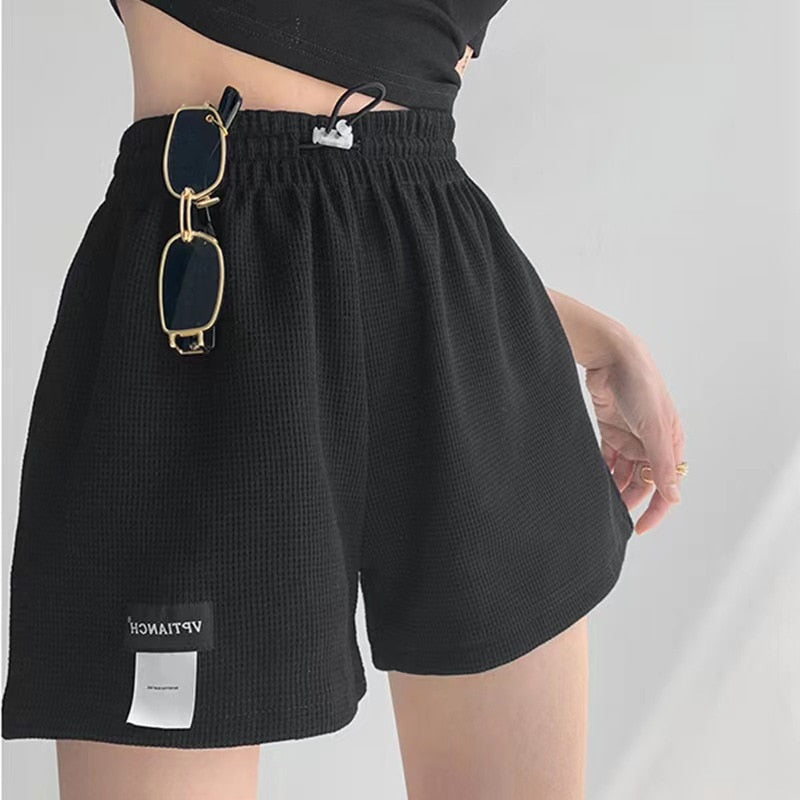WomenShorts Summer High Waisted Sports Shorts Loose Bottoms Female Casual Elastic Waist Hot Pants Solid Color Homewear | TageUnlimited