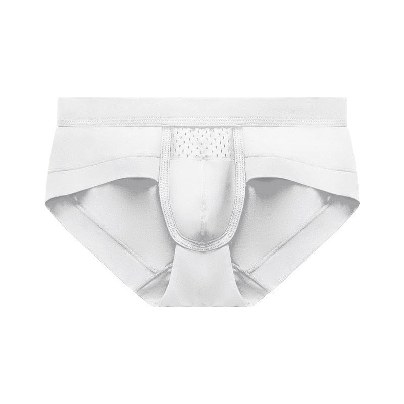 Men Modal Underwear Mid Waist Sexy Ice Wire Mesh Hollow Briefs Solid Color Double Layer Boxer | TageUnlimited