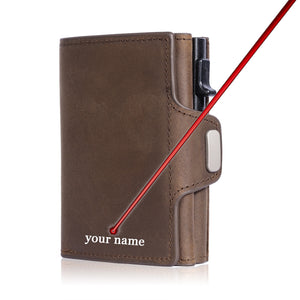 Vintage Crazy Horse Leather Men Wallets Luxury  RFID Protection Mini Metal Wallet  Zipper Coin Pocket  for Men and Women | TageUnlimited