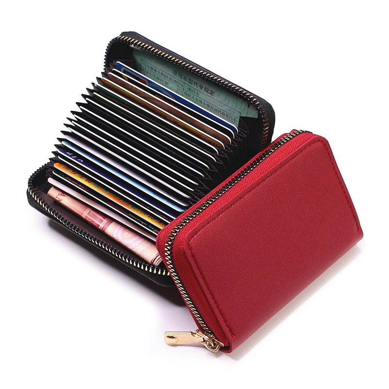 Business Card Holder Wallet Women/men Gray Bank/ID/Credit Card Holder 20 Bits Card Wallet PU Leather Protects Case Coin Purse | TageUnlimited