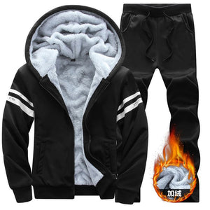 Tracksuit Men Winter Sporting Slim Fit Warm Thickened Sportswear Hooded Sweatsuit Two Piece Running Fitness Men Set | TageUnlimited