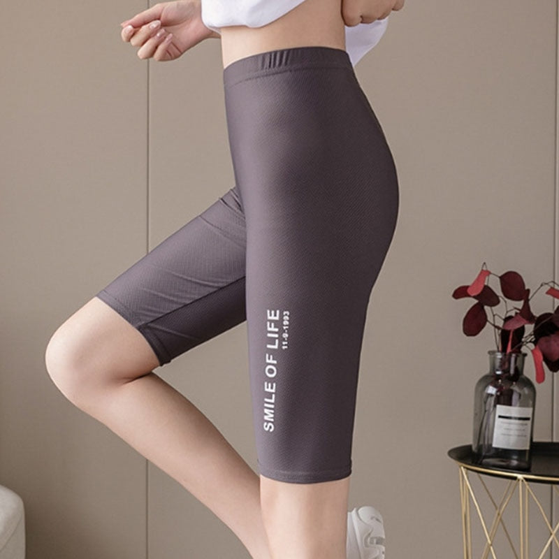Seamless Biker Shorts Women Fitness Casual High Waist Fashion Summer Slim Knee-Length Bottoms Black Cycling Shorts Streetwear | TageUnlimited