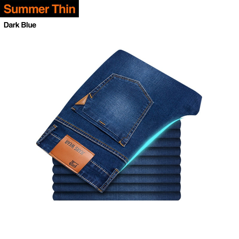 Brother Wang Classic Style Men Brand Jeans Business Casual Stretch Slim Denim Pants Light Blue Black Trousers Male | TageUnlimited