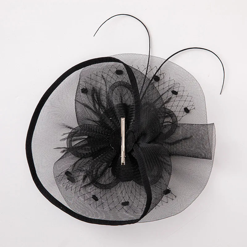 Fascinators for Women Elegant Headwear Kentucky Derby Hat Fashion Feather Headpiece Mesh Veil Hairbands Chic Ladies Wedding Hats