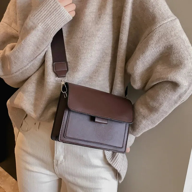 Women's Crossbody Bag New Small Square Bag Trendy Fashion Casual Simple Wide Shoulder Strap Retro One Shoulder Messenger Bag | TageUnlimited
