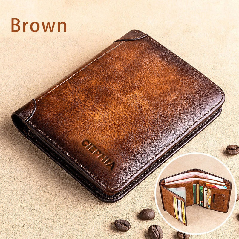 Genuine Leather Rfid Protection Wallets for Men Vintage Thin Short Multi Function ID Credit Card Holder Money Bag | TageUnlimited