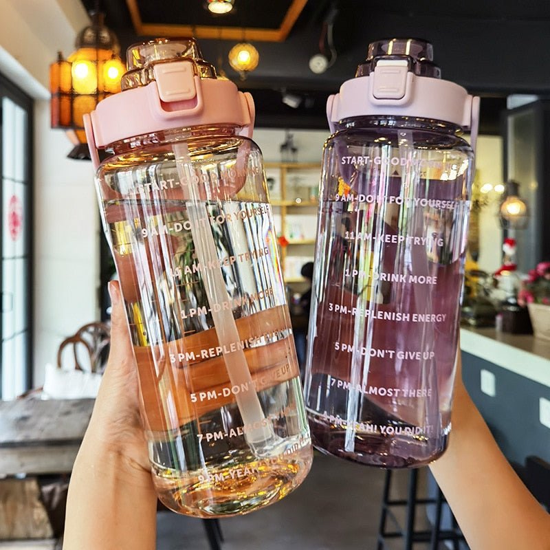 2 Liters Water Bottle Large Capacity Time Scale Drinking Bottle With Straw Stickers Outdoor Sports Portable Reusable Plastic Cup. | TageUnlimited