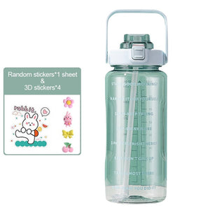 2 Liters Water Bottle Large Capacity Time Scale Drinking Bottle With Straw Stickers Outdoor Sports Portable Reusable Plastic Cup. | TageUnlimited
