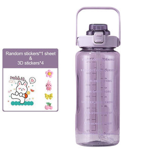 2 Liters Water Bottle Large Capacity Time Scale Drinking Bottle With Straw Stickers Outdoor Sports Portable Reusable Plastic Cup. | TageUnlimited