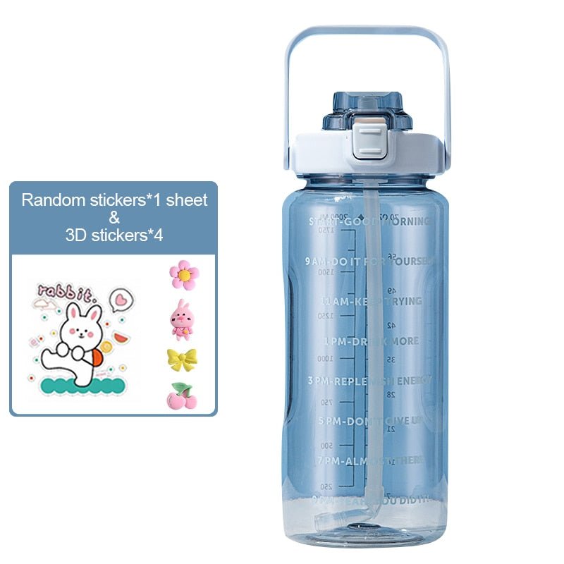 2 Liters Water Bottle Large Capacity Time Scale Drinking Bottle With Straw Stickers Outdoor Sports Portable Reusable Plastic Cup. | TageUnlimited