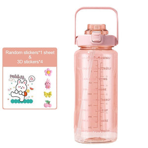 2 Liters Water Bottle Large Capacity Time Scale Drinking Bottle With Straw Stickers Outdoor Sports Portable Reusable Plastic Cup. | TageUnlimited