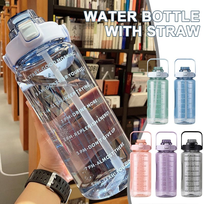 2 Liters Water Bottle Large Capacity Time Scale Drinking Bottle With Straw Stickers Outdoor Sports Portable Reusable Plastic Cup. | TageUnlimited