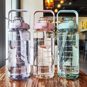 2 Liters Water Bottle Large Capacity Time Scale Drinking Bottle With Straw Stickers Outdoor Sports Portable Reusable Plastic Cup. | TageUnlimited