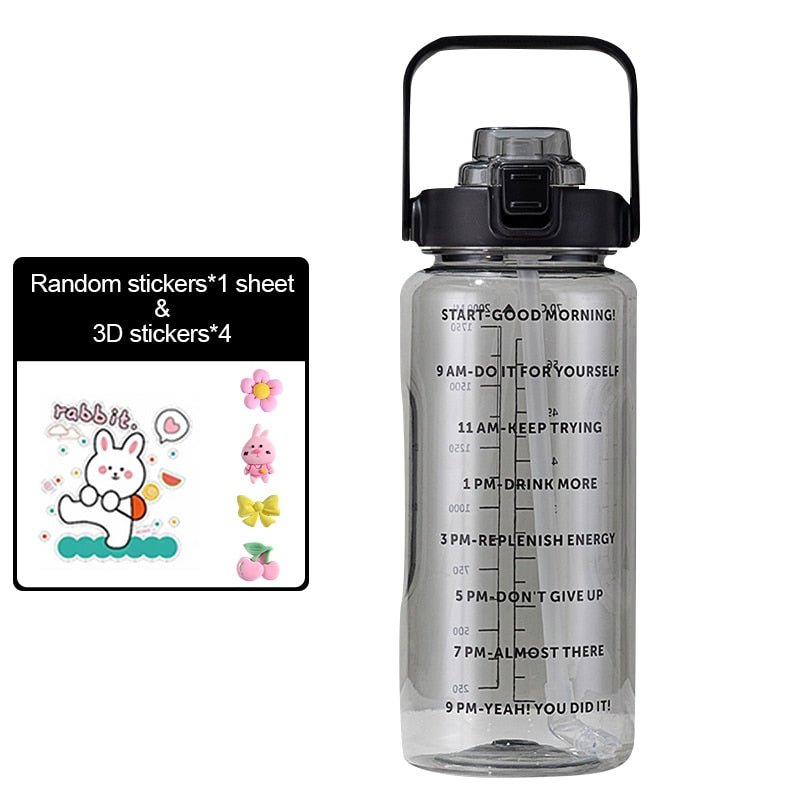2 Liters Water Bottle Large Capacity Time Scale Drinking Bottle With Straw Stickers Outdoor Sports Portable Reusable Plastic Cup | TageUnlimited