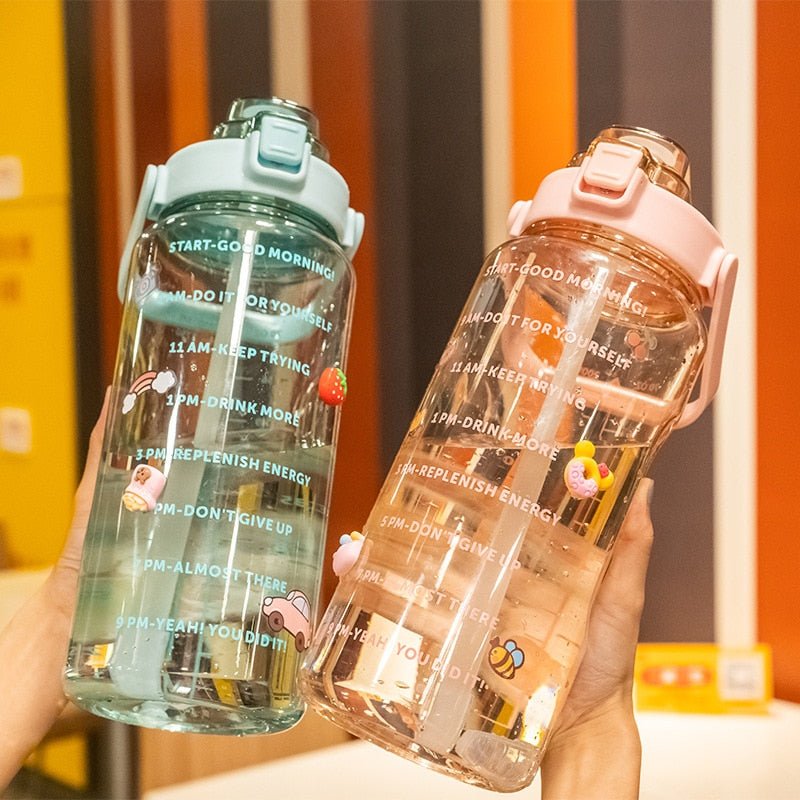 2 Liters Water Bottle Large Capacity Time Scale Drinking Bottle With Straw Stickers Outdoor Sports Portable Reusable Plastic Cup. | TageUnlimited