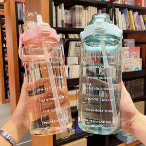 2 Liters Water Bottle Large Capacity Time Scale Drinking Bottle With Straw Stickers Outdoor Sports Portable Reusable Plastic Cup. | TageUnlimited