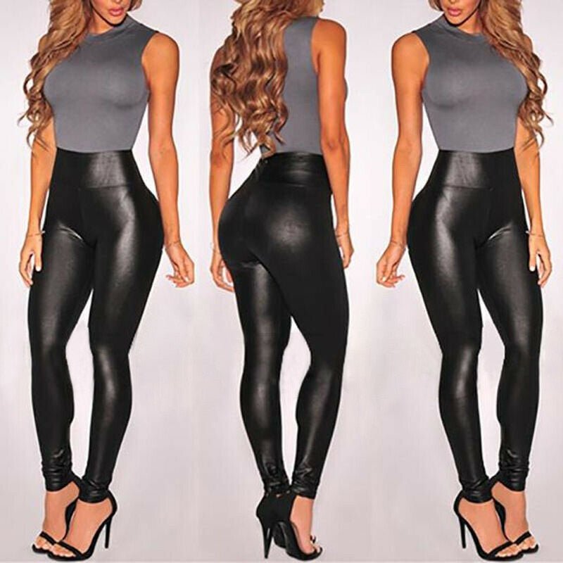 New Leather Shiny Sexy Leggings for Women Vadim  Summer High Waist Black Stretchy Faux Leather Pant Mujer Leggings Ropa | 0 | TageUnlimited