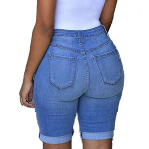 Summer Elastic Hole Short Jeans Plus Size Women Casual Short Pants Ladies Denim Shorts Ripped Jeans Mujer Black White Blue | 0 | TageUnlimited