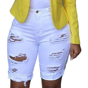 Summer Elastic Hole Short Jeans Plus Size Women Casual Short Pants Ladies Denim Shorts Ripped Jeans Mujer Black White Blue | 0 | TageUnlimited
