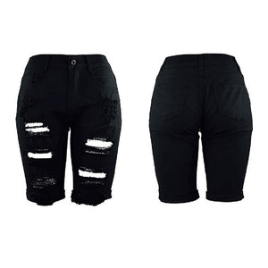 Summer Elastic Hole Short Jeans Plus Size Women Casual Short Pants Ladies Denim Shorts Ripped Jeans Mujer Black White Blue | 0 | TageUnlimited