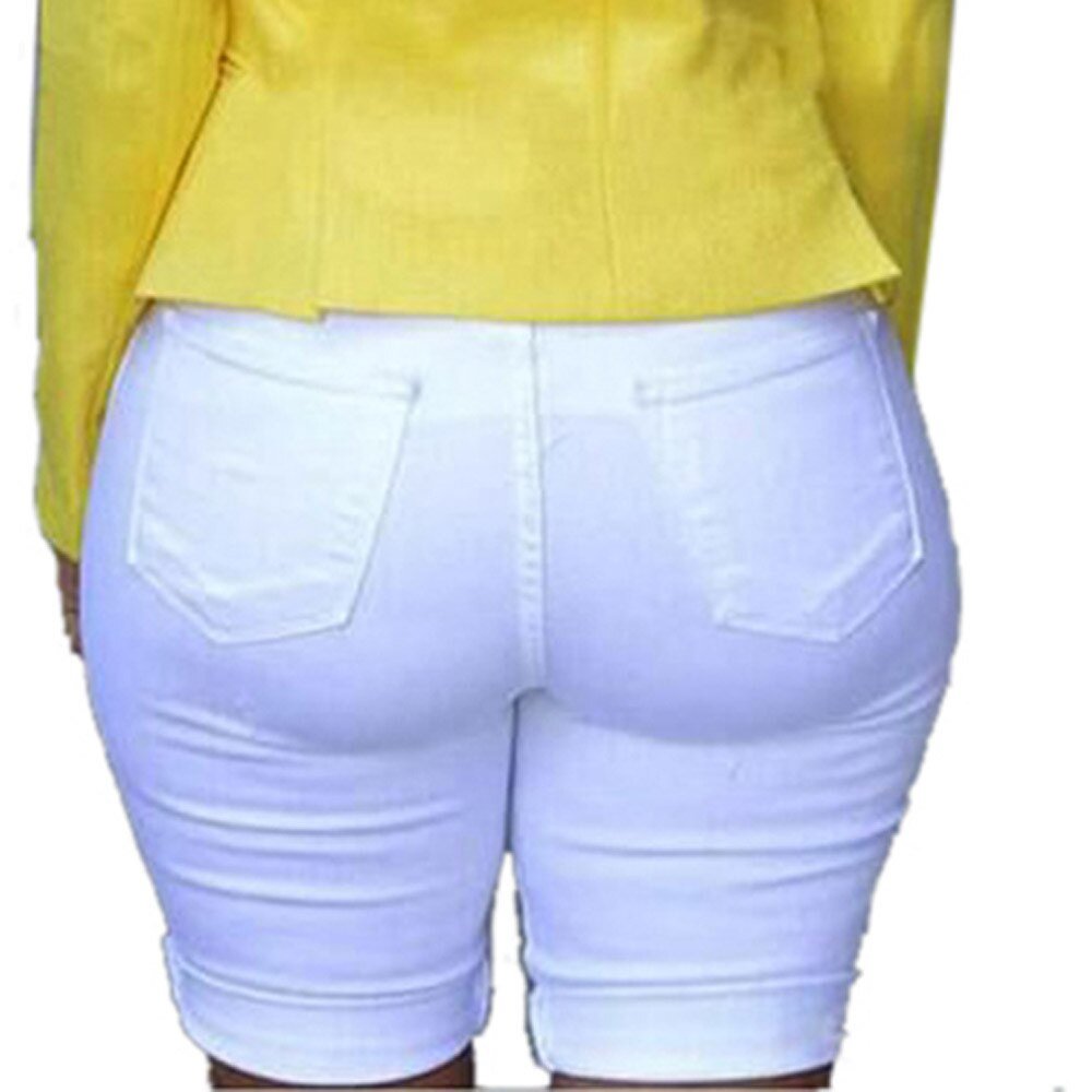 Summer Elastic Hole Short Jeans Plus Size Women Casual Short Pants Ladies Denim Shorts Ripped Jeans Mujer Black White Blue | 0 | TageUnlimited