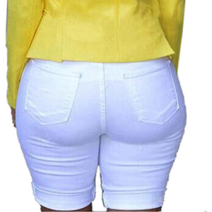 Summer Elastic Hole Short Jeans Plus Size Women Casual Short Pants Ladies Denim Shorts Ripped Jeans Mujer Black White Blue | 0 | TageUnlimited